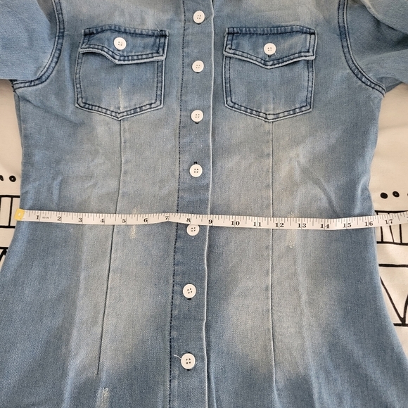 MISSLOOK Women's Long Sleeve Pocket Buttoned Distressed Denim Shirt Dress Size M - Picture 4 of 11